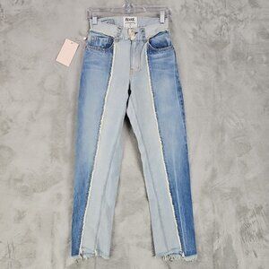 Revice Jeans Womens 25 Two Tone Blue Patchwork Blue Straight Ankle Denim NWT